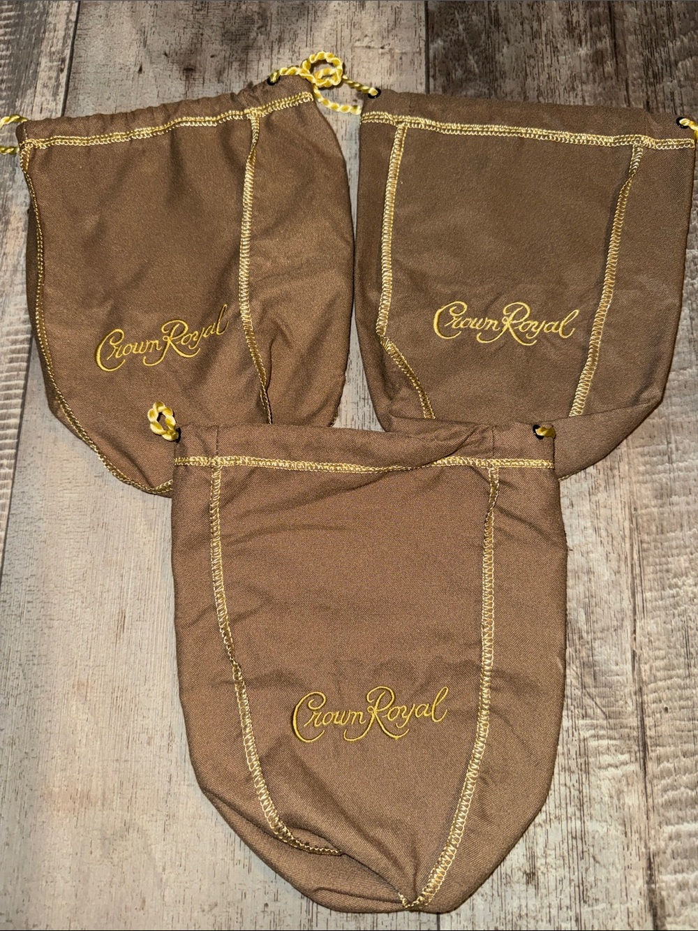 Crown Royal brown Drawstring Pouches - medium size (appx) 9x7.5 Set of 3